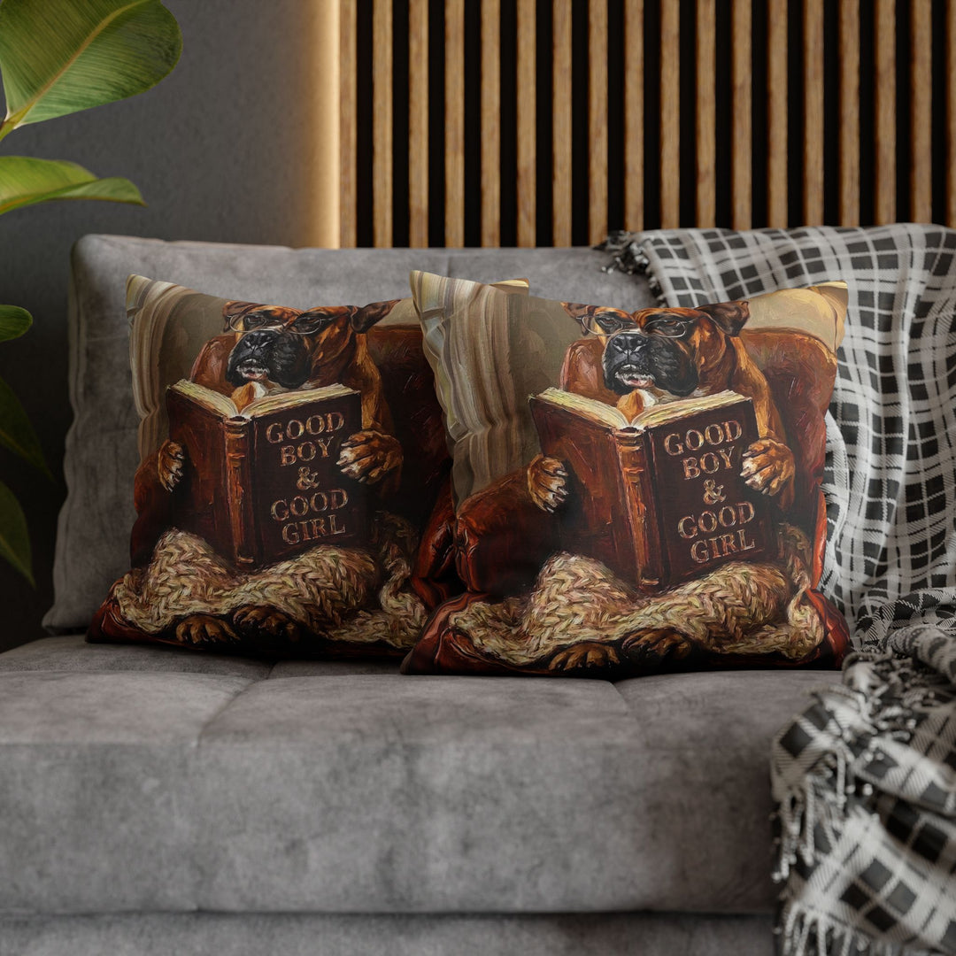 "Evening Read" - Boxer Throw Pillow - Dog Lover Home Decor