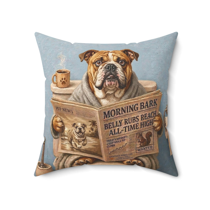 "Morning Business" - English Bulldog Throw Pillow - Dog Lover Home Decor