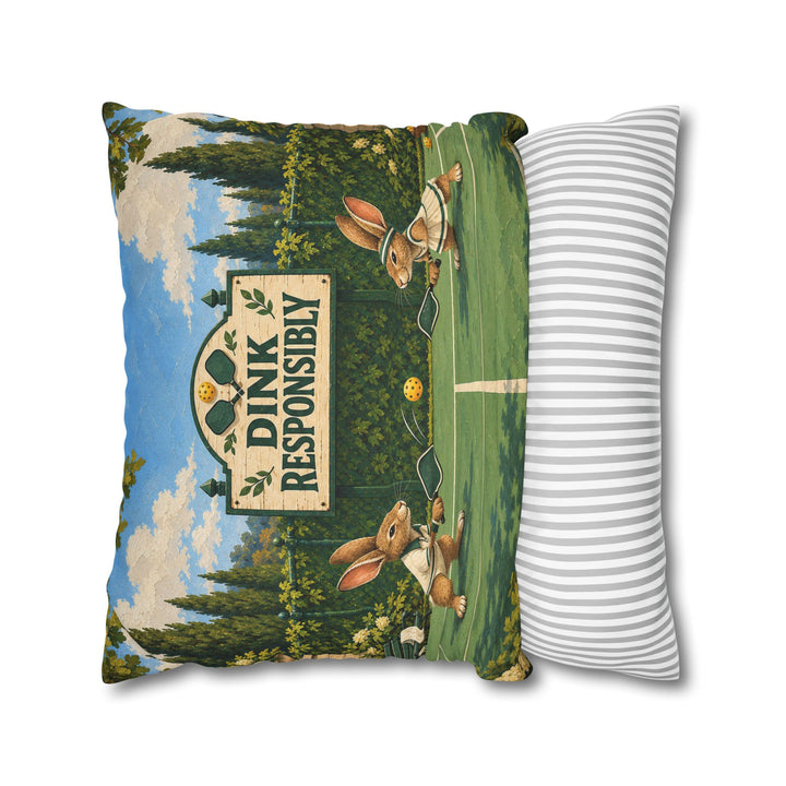 Dink Responsibly – Pickleball Art with Two Rabbits at the Kitchen Line – Pillow / Cover