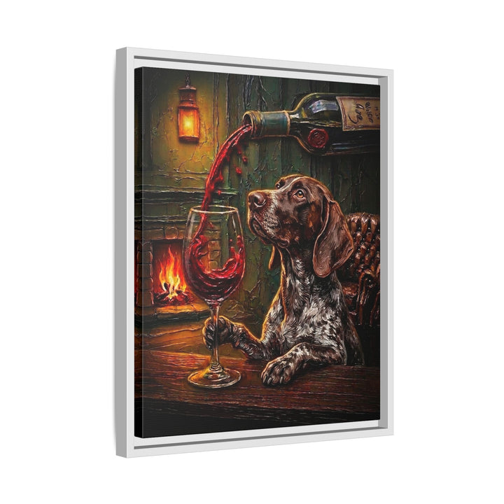 "Wine & Woof" - German Shorthaired Pointer Vertical Framed Canvas - Dog Lover Wall Art