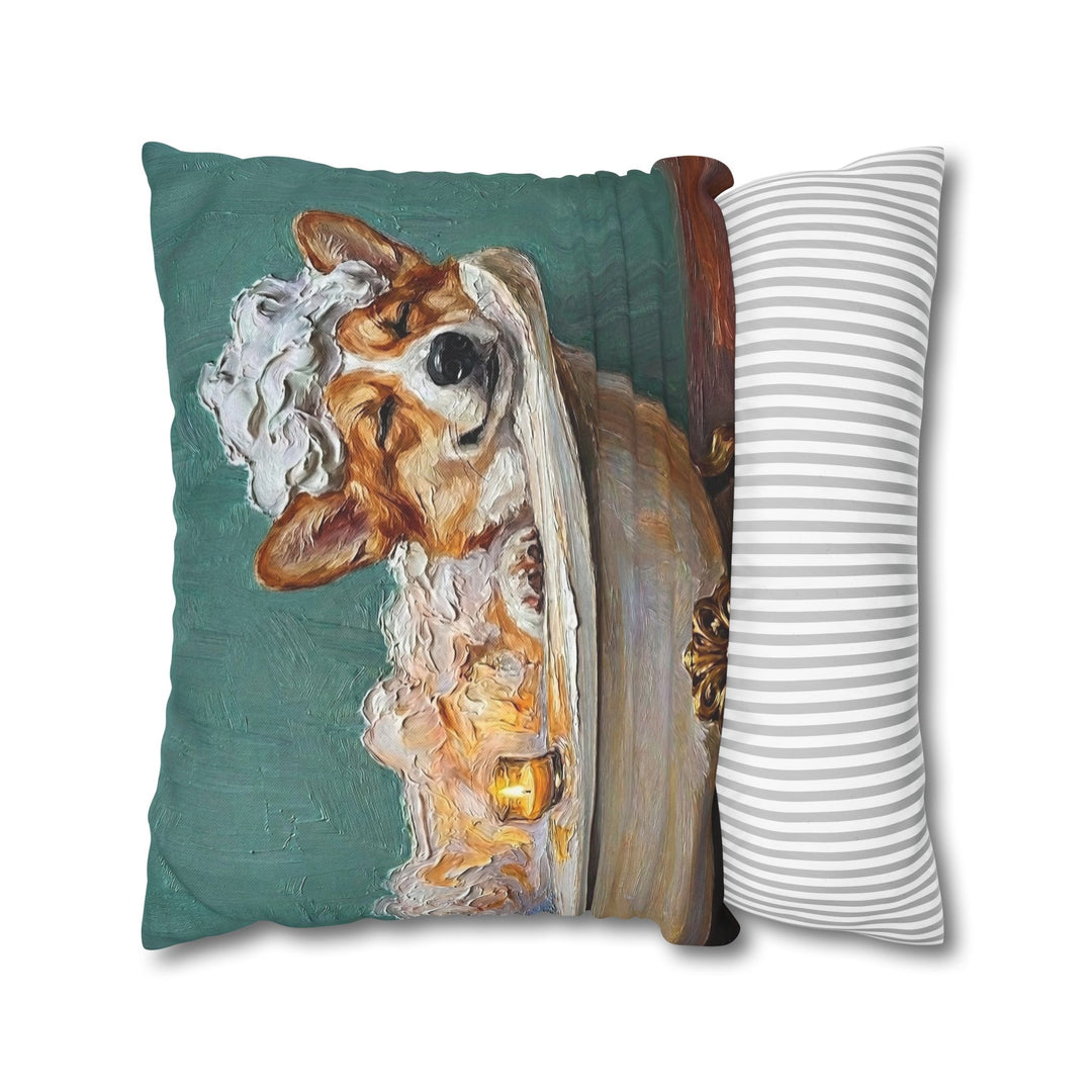 "Spa Day" - Corgi Throw Pillow - Dog Lover Wall Art Home Decor