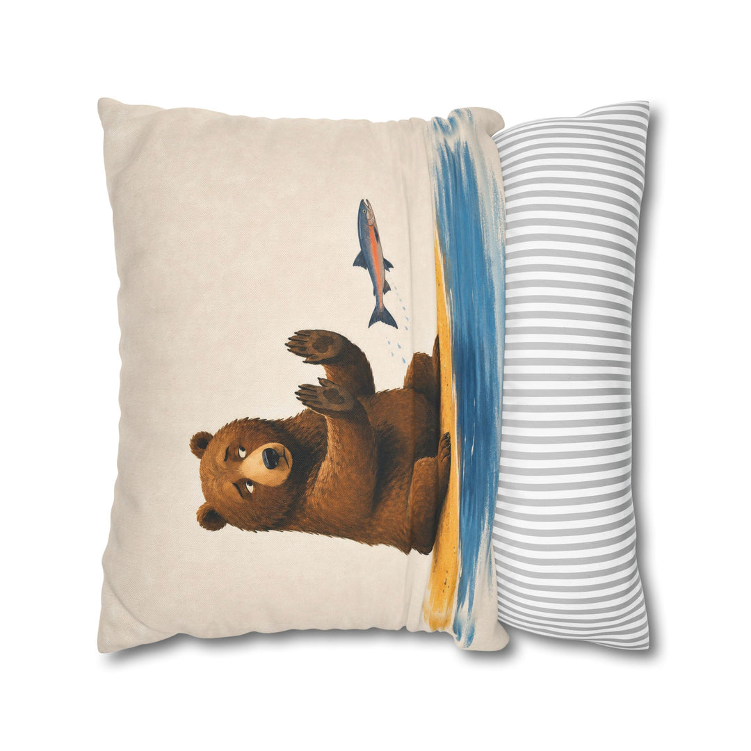 Catch & Release & Catch – Cabin Decor with a Bear and a Ceremonial Salmon – Pillow / Cover