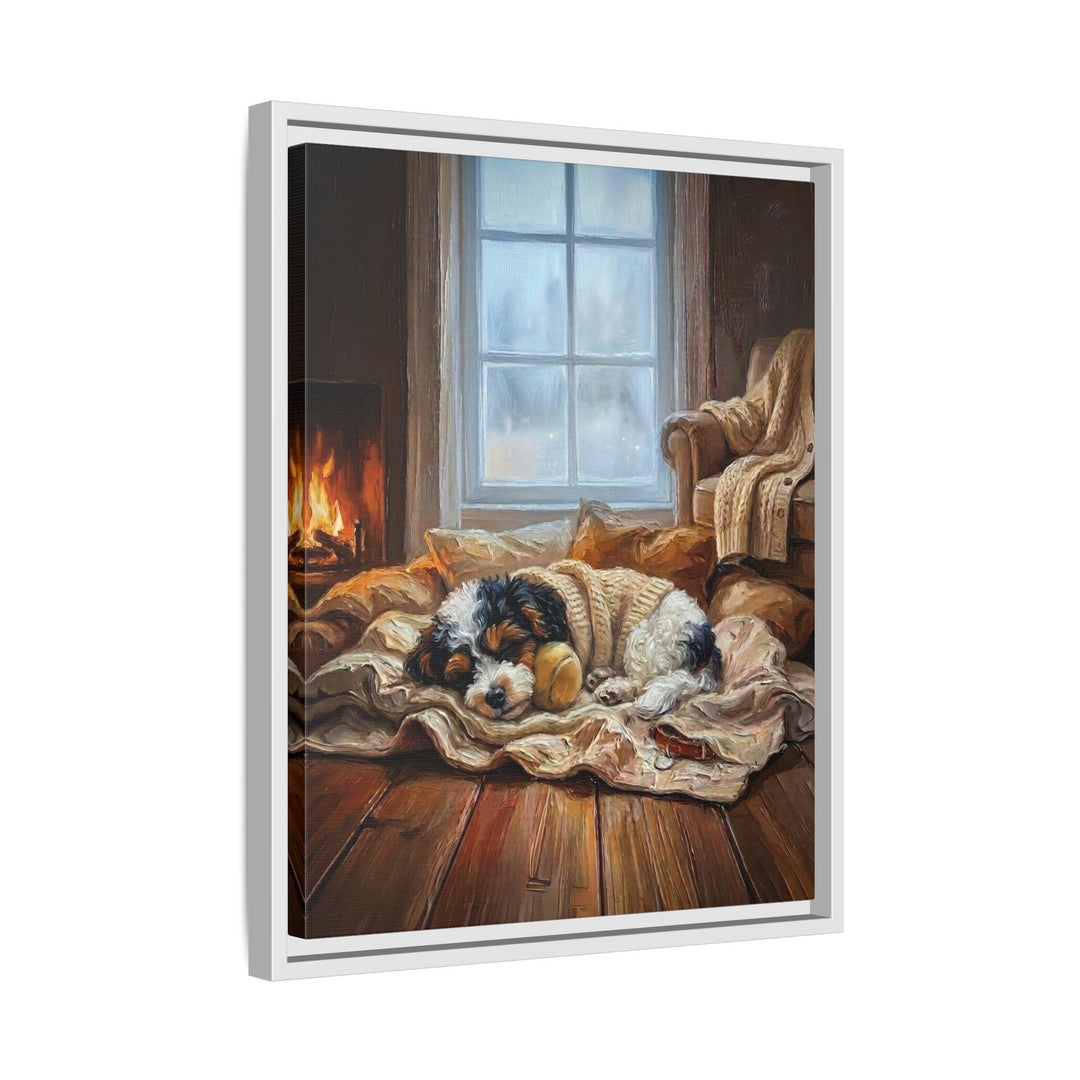 "Calm Memories" - Bichon Frise Vertical Framed Canvas - Dog Lover Wall Art