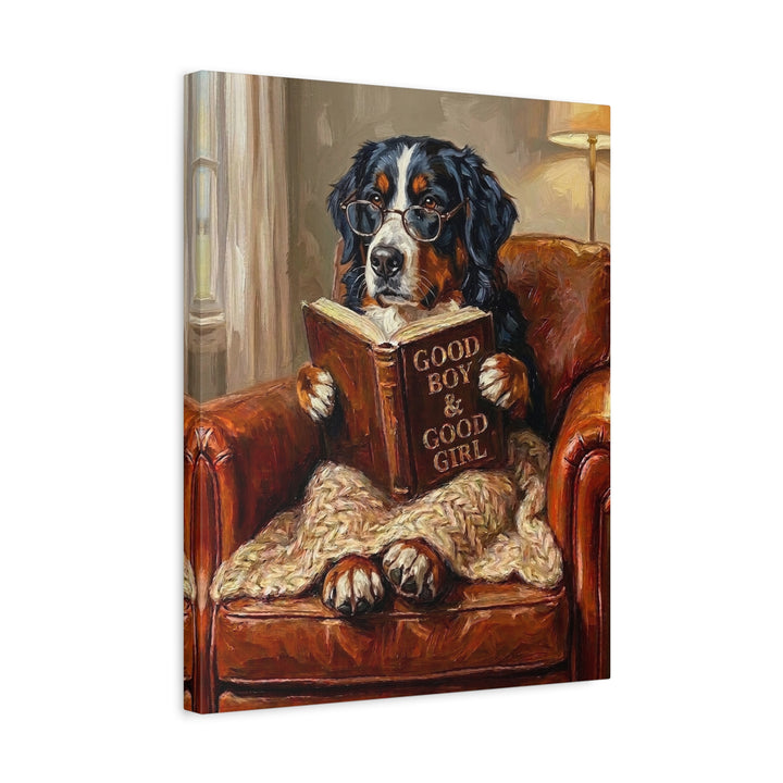 "Evening Read" - Bernese Mountain Dog Vertical Canvas - Dog Lover Wall Art