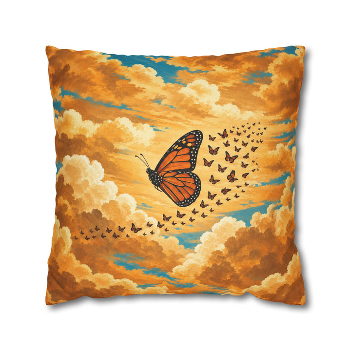 Monarch Season – Butterfly Painting with a Migration Cloud at Dawn – Pillow / Cover