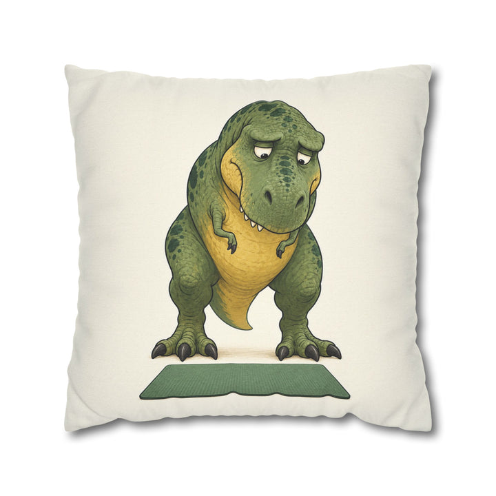 T-Rex vs Push-Up Day – Dinosaur Art with Visible Resignation at the Mat – Pillow / Cover