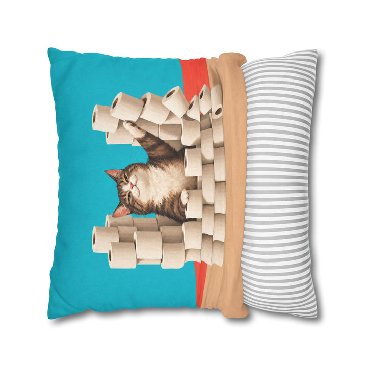 TP Fortress – Cat Bathroom Art with a Toilet Paper Castle – Pillow / Cover