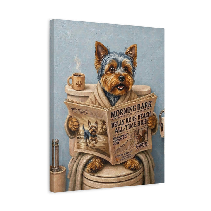 "Morning Business" - Yorkie Vertical Canvas - Dog Lover Wall Art