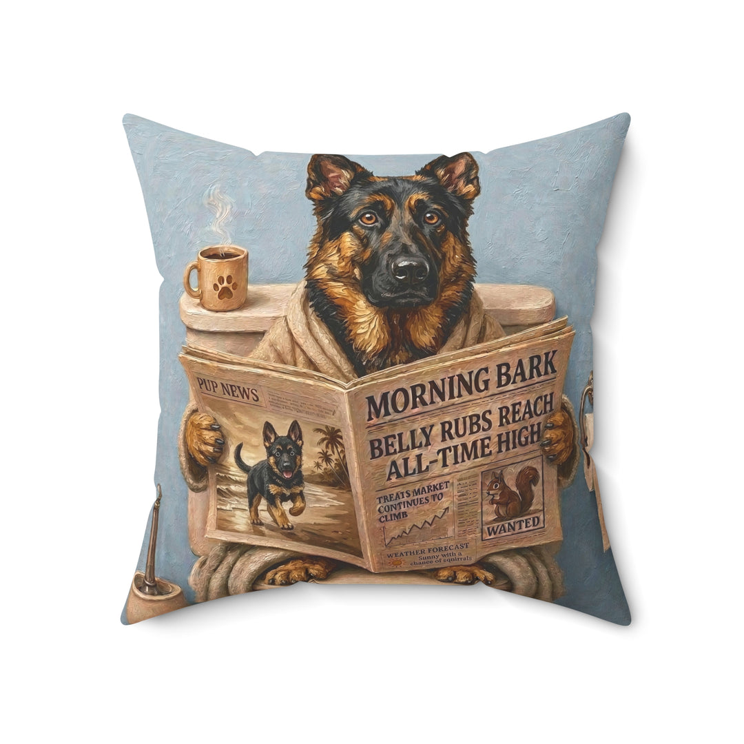 "Morning Business" - German Shepherd Throw Pillow - Dog Lover Home Decor