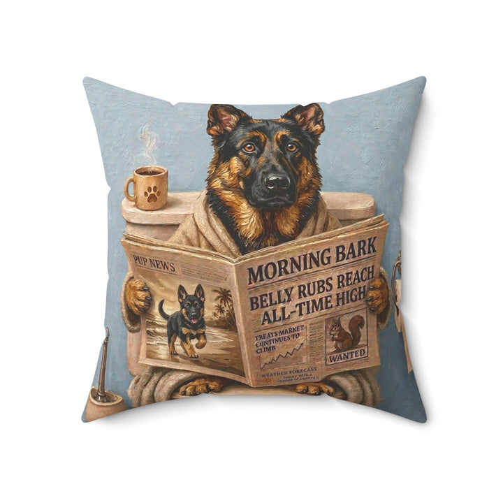 "Morning Business" - German Shepherd Throw Pillow - Dog Lover Home Decor