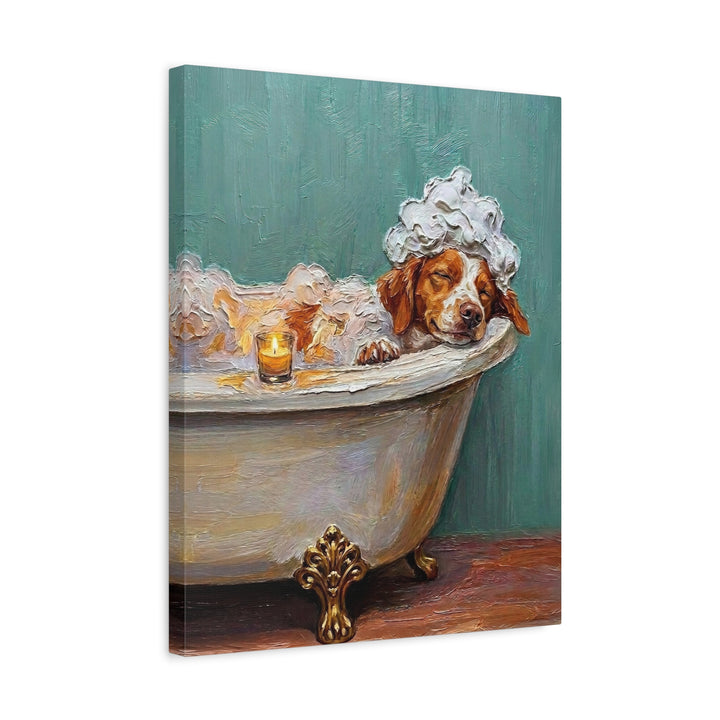 "Spa Day" - Brittany Spaniel Vertical Canvas - Dog Lover Wall Art