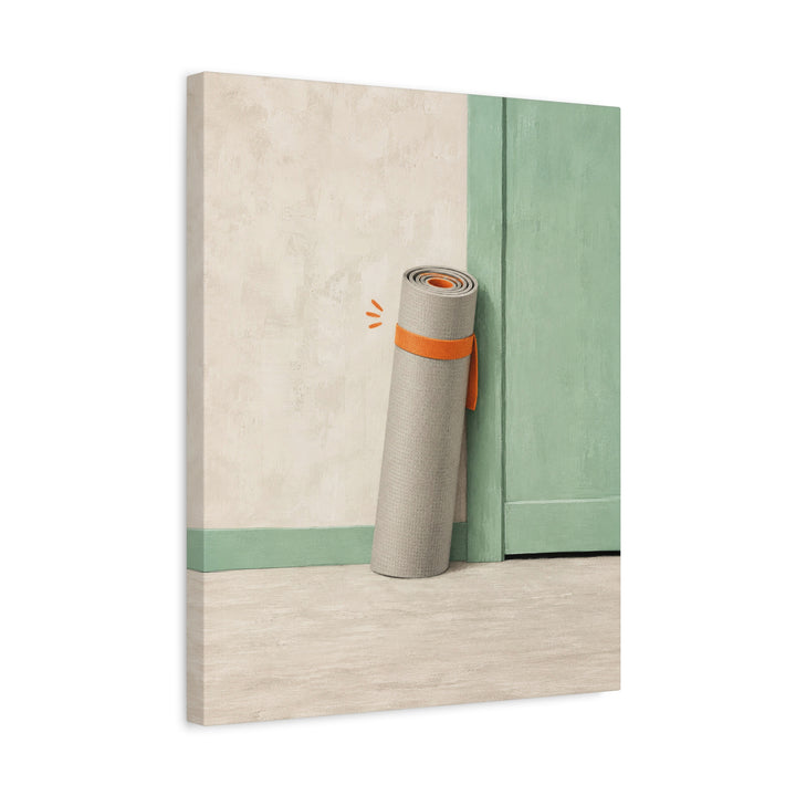The Mat Awaits – Yoga Decor with a Rolled Up Session in Waiting – Canvas / Framed Canvas