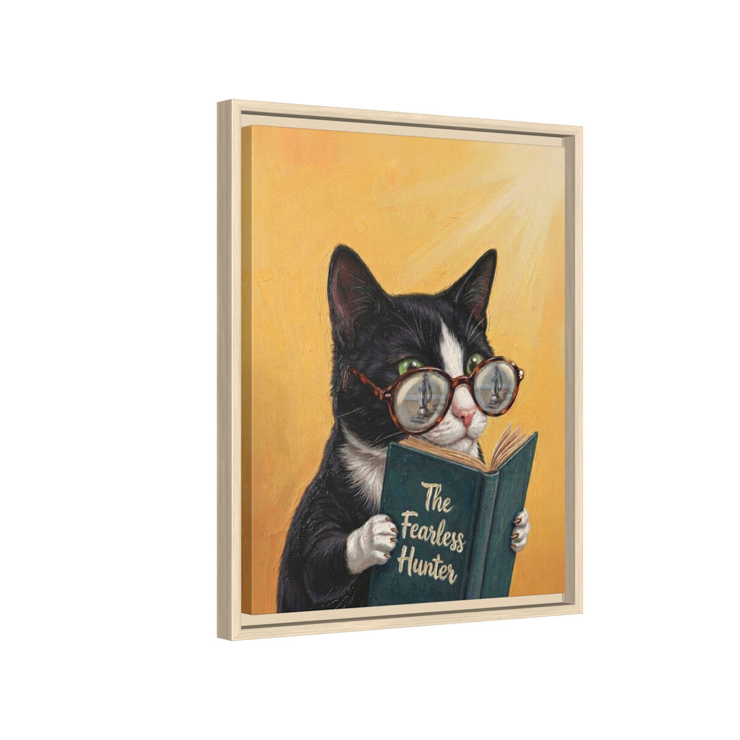 "The Fearless Hunter" - Cat Vertical Framed Canvas - Animal Book Humor Wall Art