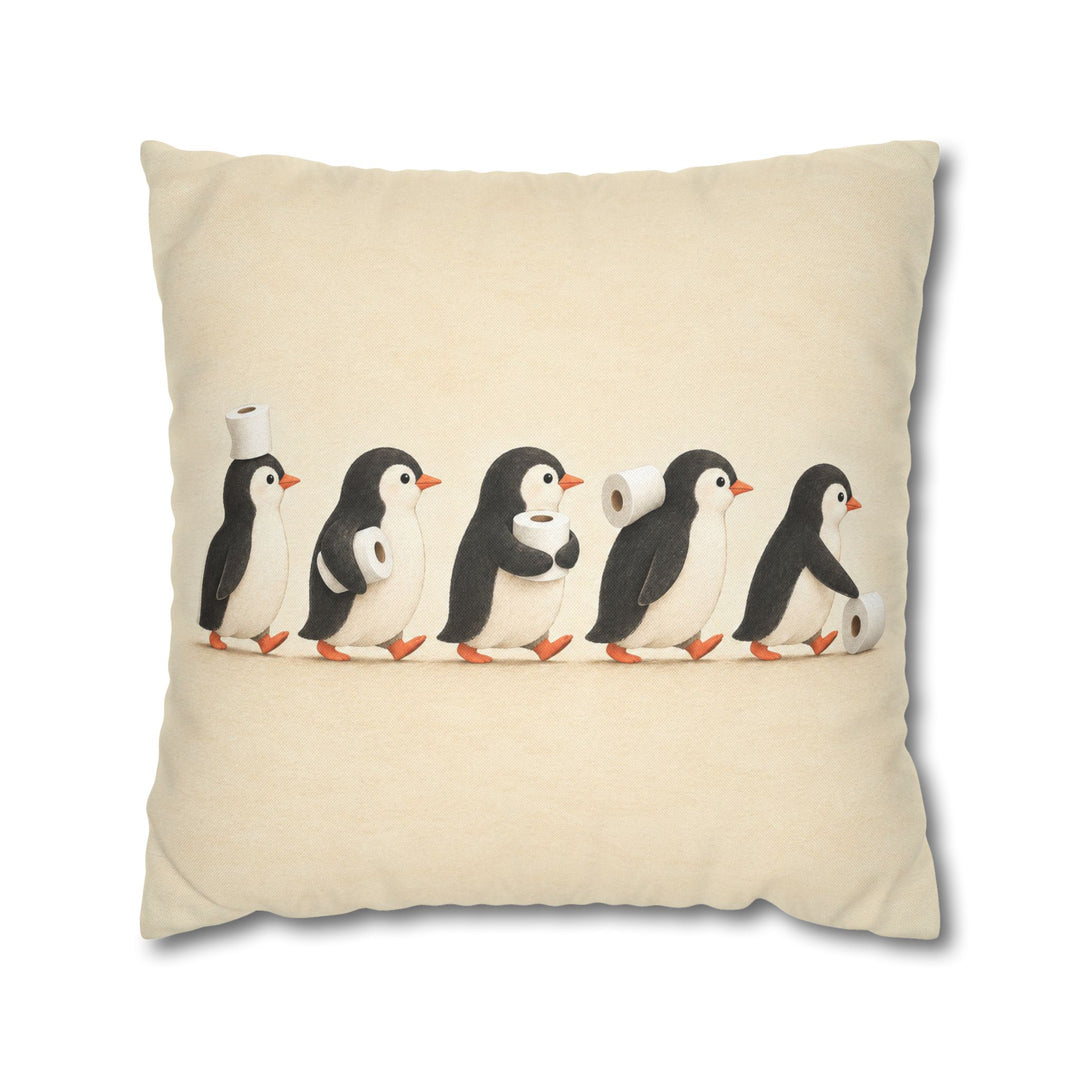 The Supply Chain – Cute Bathroom Art with Five Penguins in Profile – Pillow / Cover