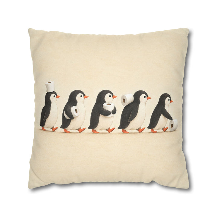 The Supply Chain – Cute Bathroom Art with Five Penguins in Profile – Pillow / Cover