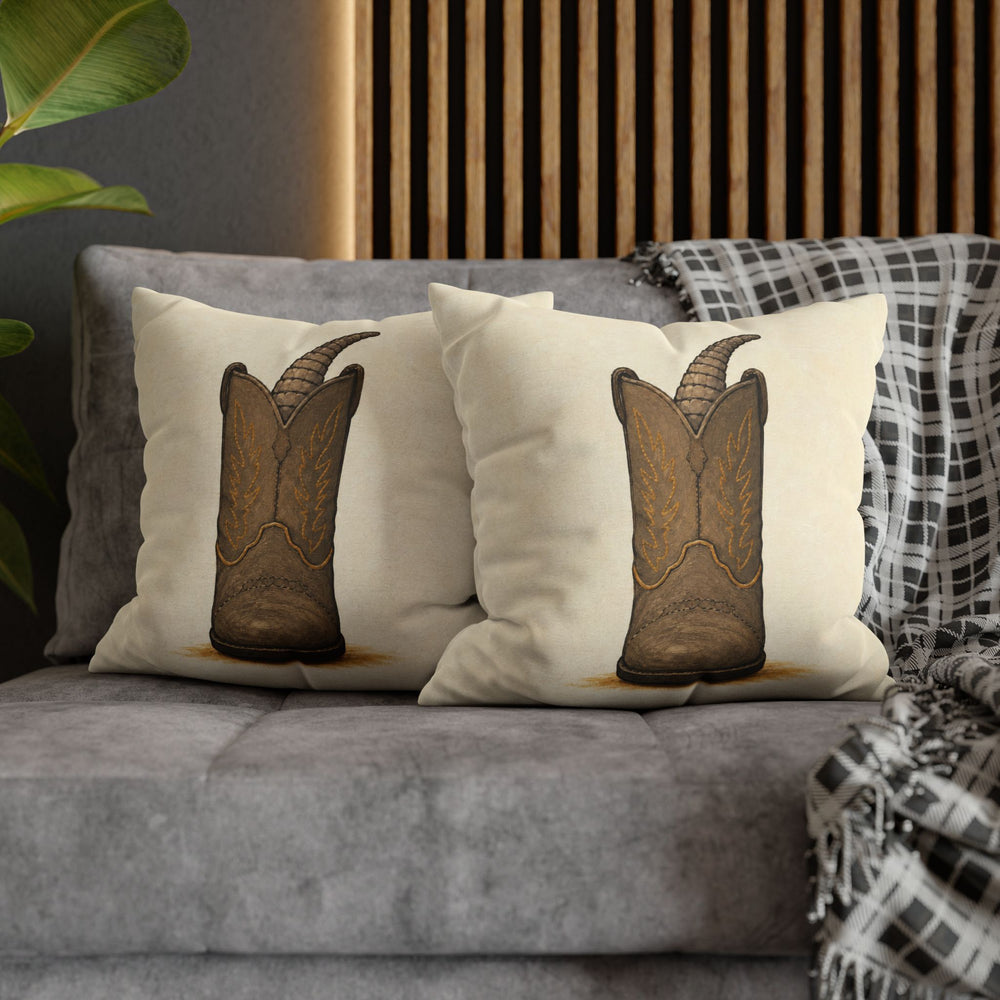 Boots & Paws – Cowboy Decor with an Armadillo Asleep in a Boot – Pillow / Cover