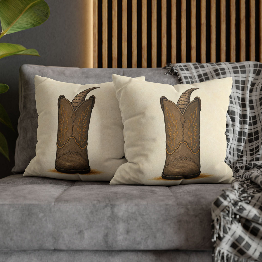 Boots & Paws – Cowboy Decor with an Armadillo Asleep in a Boot – Pillow / Cover