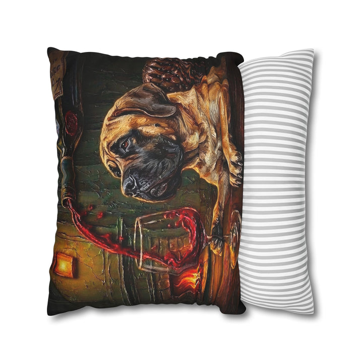 "Wine & Woof" - Mastiff Throw Pillow - Dog Lover Home Decor