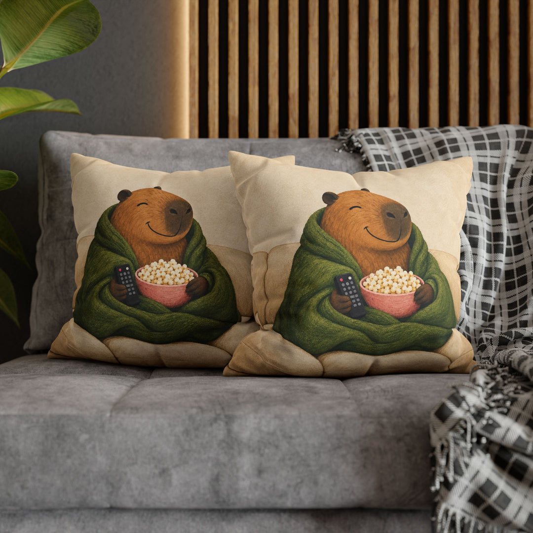 Capy & Chill – Capybara Wall Art with a Blanket and Movie Popcorn – Pillow / Cover