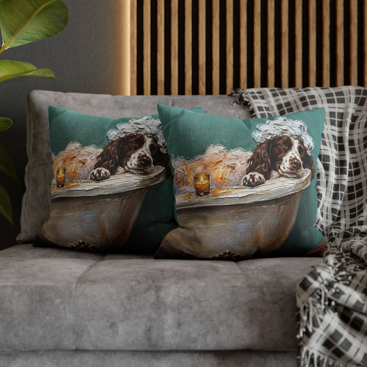 "Spa Day" - English Springer Spaniel Pillow Cover - Dog Lover Wall Art Home Decor