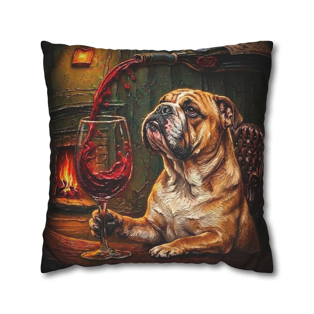 "Wine & Woof" - English Bulldog Pillow Cover - Dog Lover Home Decor