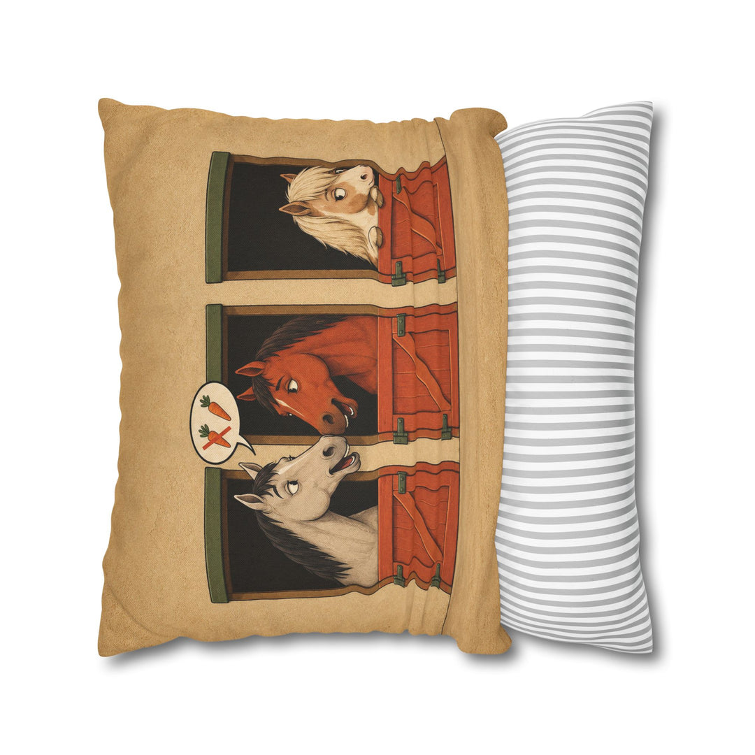 Stable Gossip – Horse Art with Two Stall Doors and a Rumor – Pillow / Cover