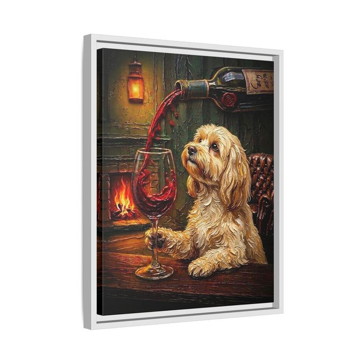 "Wine & Woof" - Havanese Vertical Framed Canvas - Dog Lover Wall Art