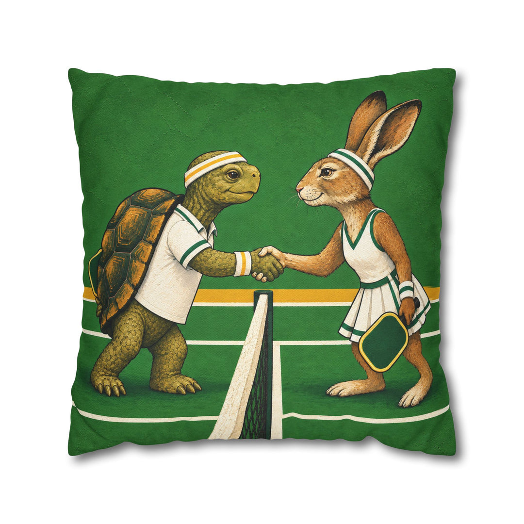 Sunday League – Pickleball Art with a Tortoise and Hare Handshake – Pillow / Cover