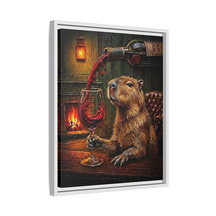 "Wine & Spirit" - Capybara Vertical Framed Canvas - Spirit Animal Wall Art