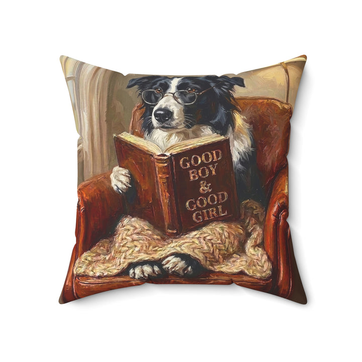 "Evening Read" - Border Collie Throw Pillow - Dog Lover Home Decor