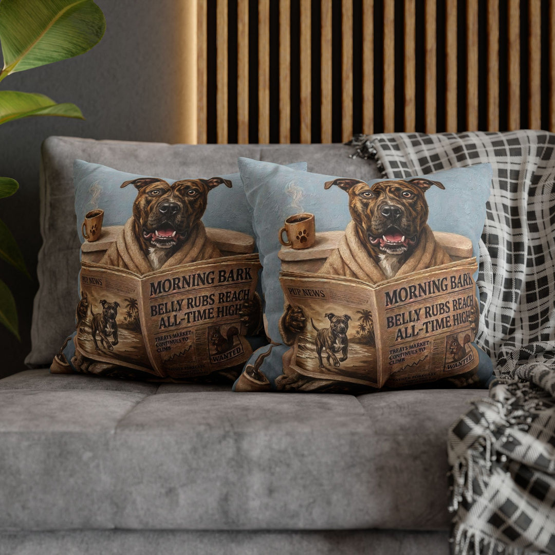 "Morning Business" - Pit Bull Pillow Cover - Dog Lover Home Decor