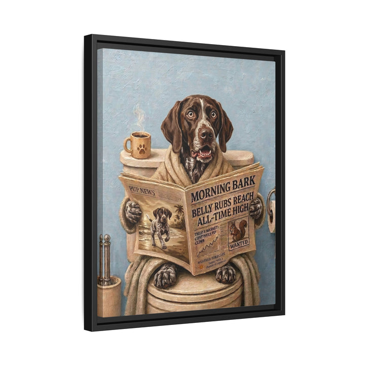 "Morning Business" - German Shorthaired Pointer Vertical Framed Canvas - Dog Lover Wall Art