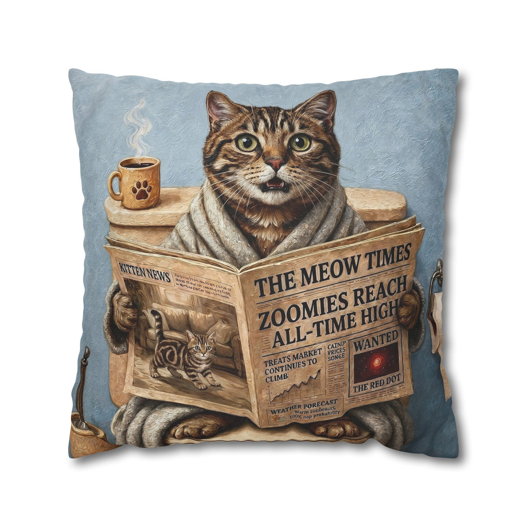 "Morning Business" - Classic Tabby Throw Pillow - Cat Lover Home Decor