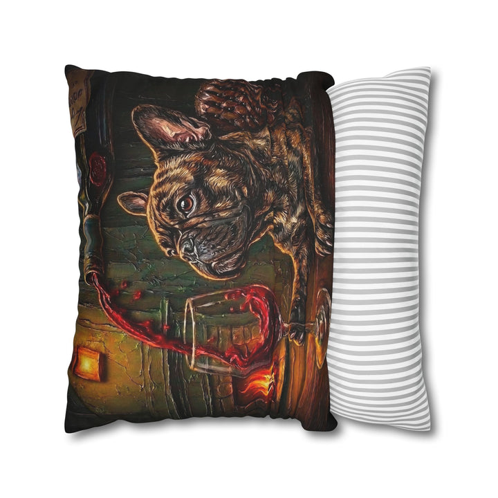 "Wine & Woof" - French Bulldog Pillow Cover - Dog Lover Home Decor