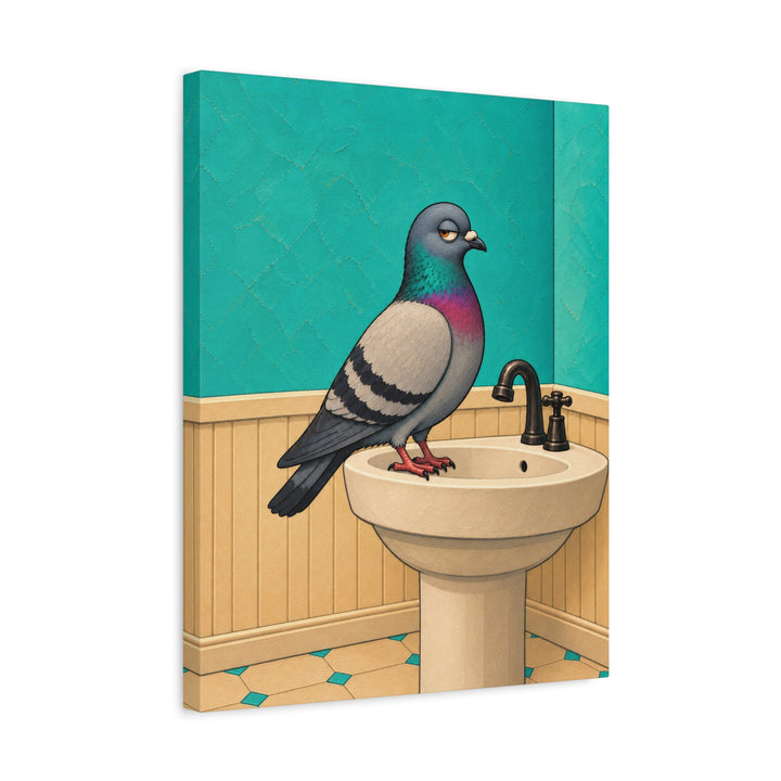 Half Bath Philosopher – Half Bath Decor with a Judgmental Pigeon – Canvas / Framed Canvas