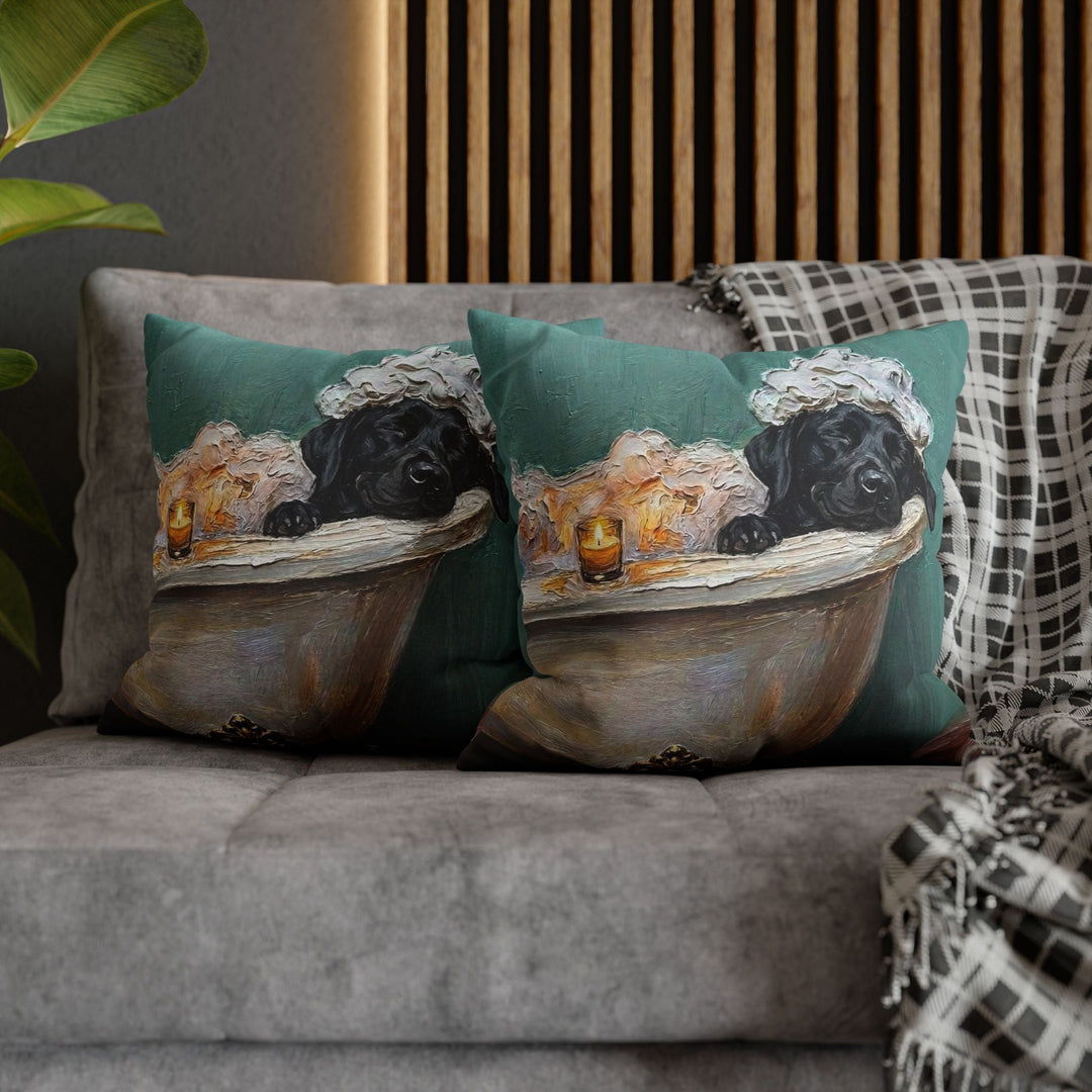 Labrador in Bathtub Funny Throw Pillow, Spa Day Dog Pillow Cover, Dog Lover Gift