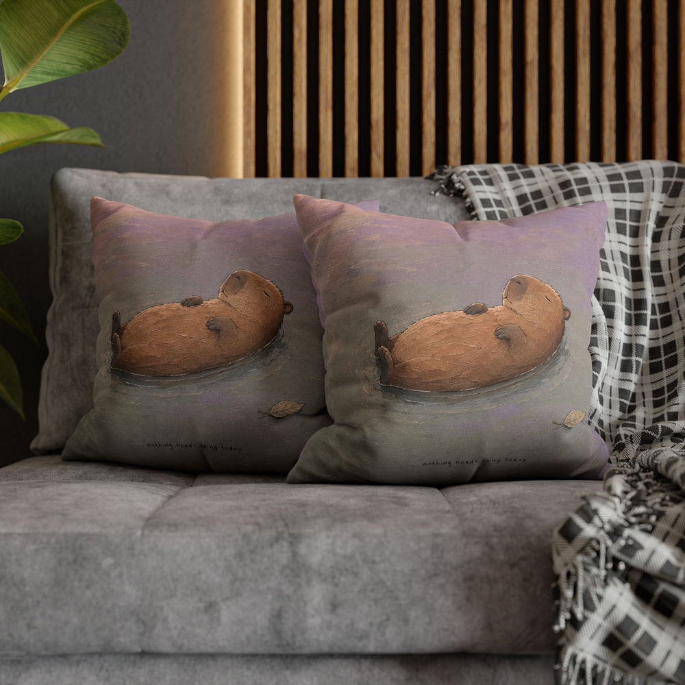 Nothing Needs Doing – Calming Wall Art with a Capybara Afloat at Dusk – Pillow / Cover
