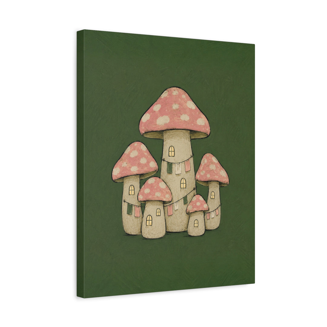 Mushroom Village – Mushroom Wall Art with Toadstools and Lit Windows – Canvas / Framed Canvas