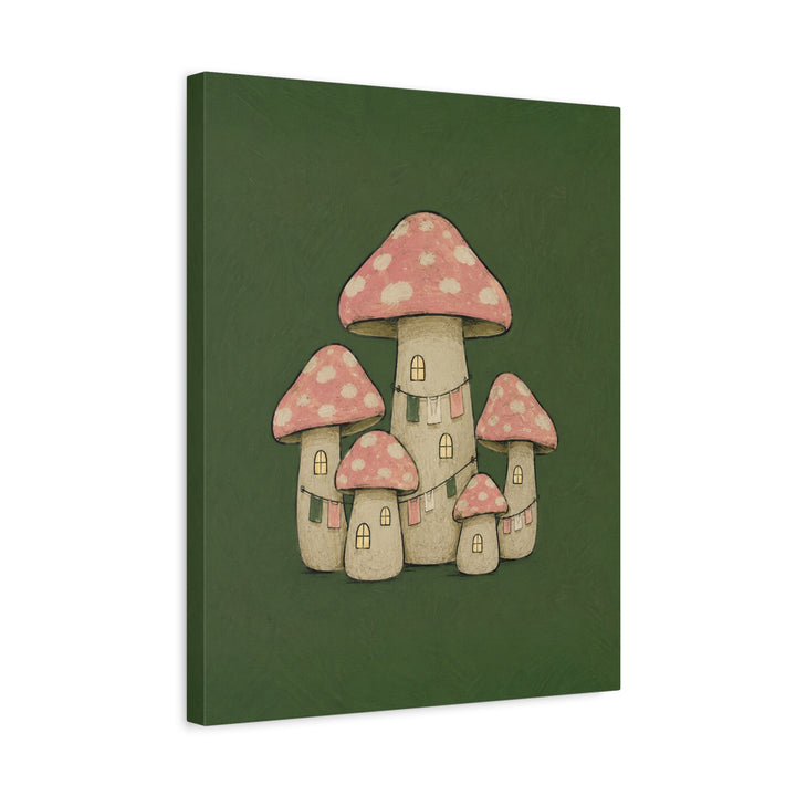 Mushroom Village – Mushroom Wall Art with Toadstools and Lit Windows – Canvas / Framed Canvas