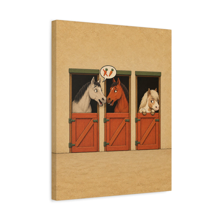 Stable Gossip – Horse Art with Two Stall Doors and a Rumor – Canvas / Framed Canvas