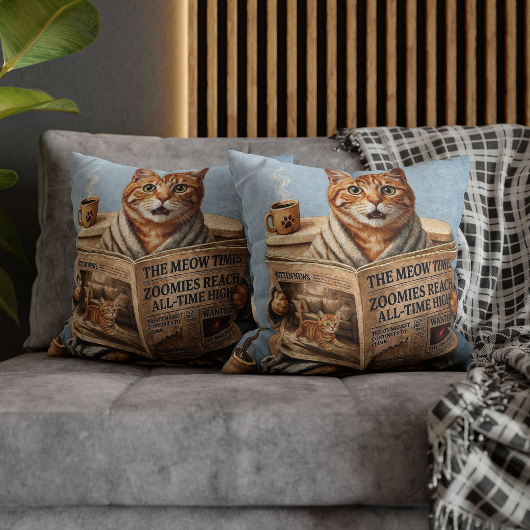 "Morning Business" - Orange Ginger Tabby Throw Pillow - Cat Lover Home Decor