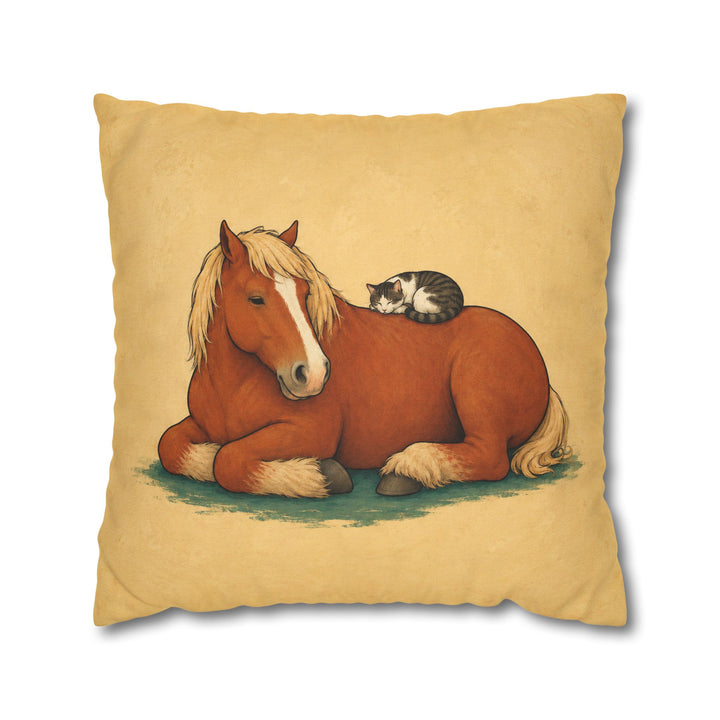 The Barn Cat & The Giant – Horse Painting with a Sleeper on a Broad Back – Pillow / Cover