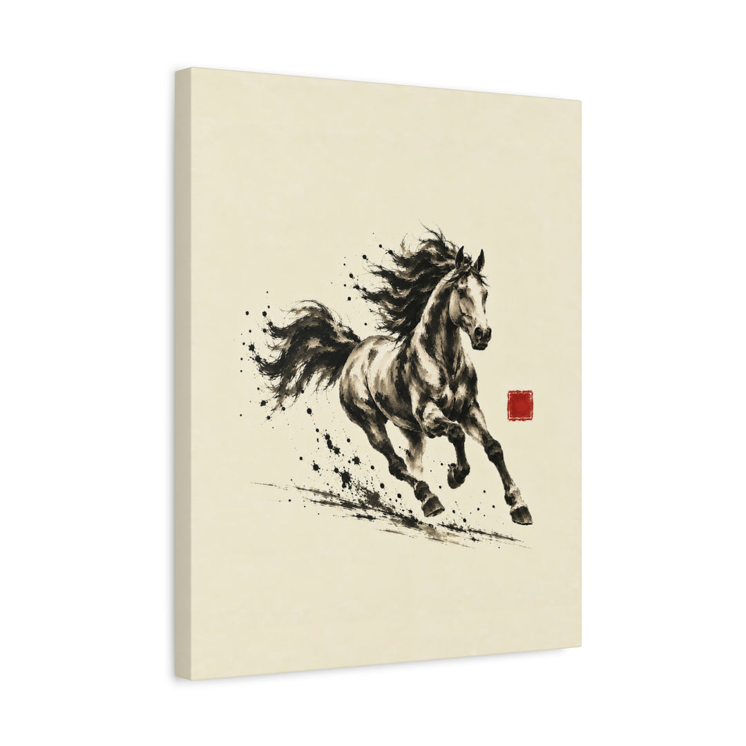 Year of the Horse Gallop – Horse Art with Ink Brush Energy in Full Stride – Canvas / Framed Canvas