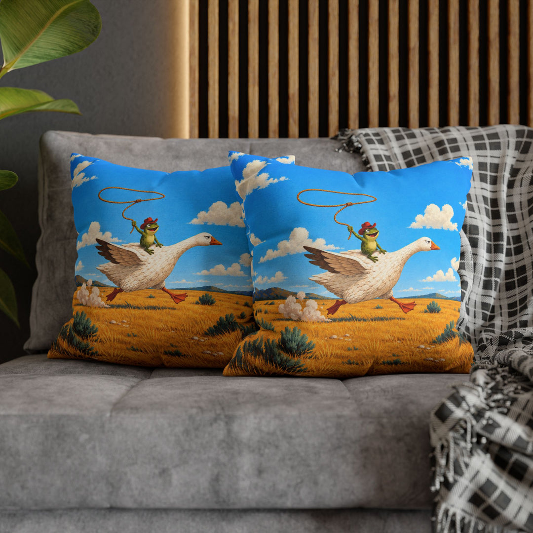 The Getaway – Cowboy Art with a Frog Riding a Dignified Steed – Pillow / Cover