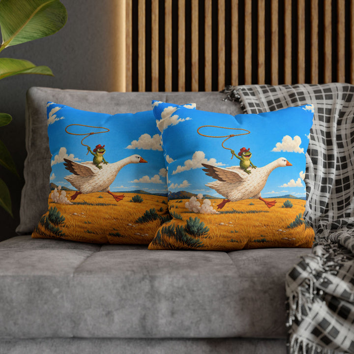 The Getaway – Cowboy Art with a Frog Riding a Dignified Steed – Pillow / Cover