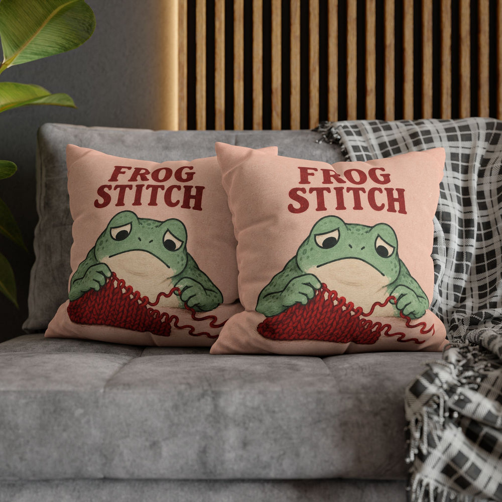 Frog Stitch – Yarn Art with Sad Rows Being Unravelled – Pillow / Cover