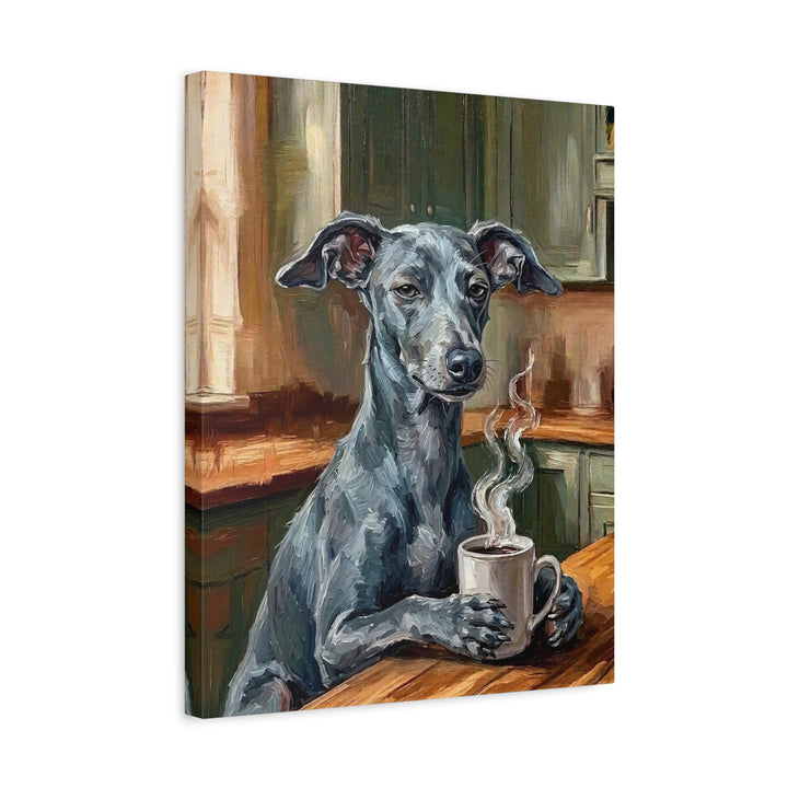 "Before Coffee" - Italian Greyhound Vertical Canvas - Dog Lover Wall Art