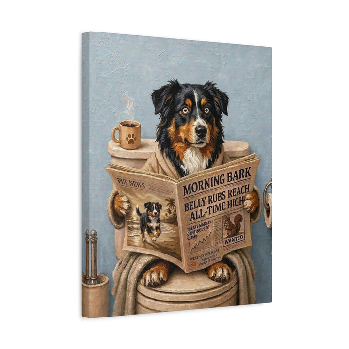 "Morning Business" - Australian Shepherd Vertical Canvas - Dog Lover Wall Art