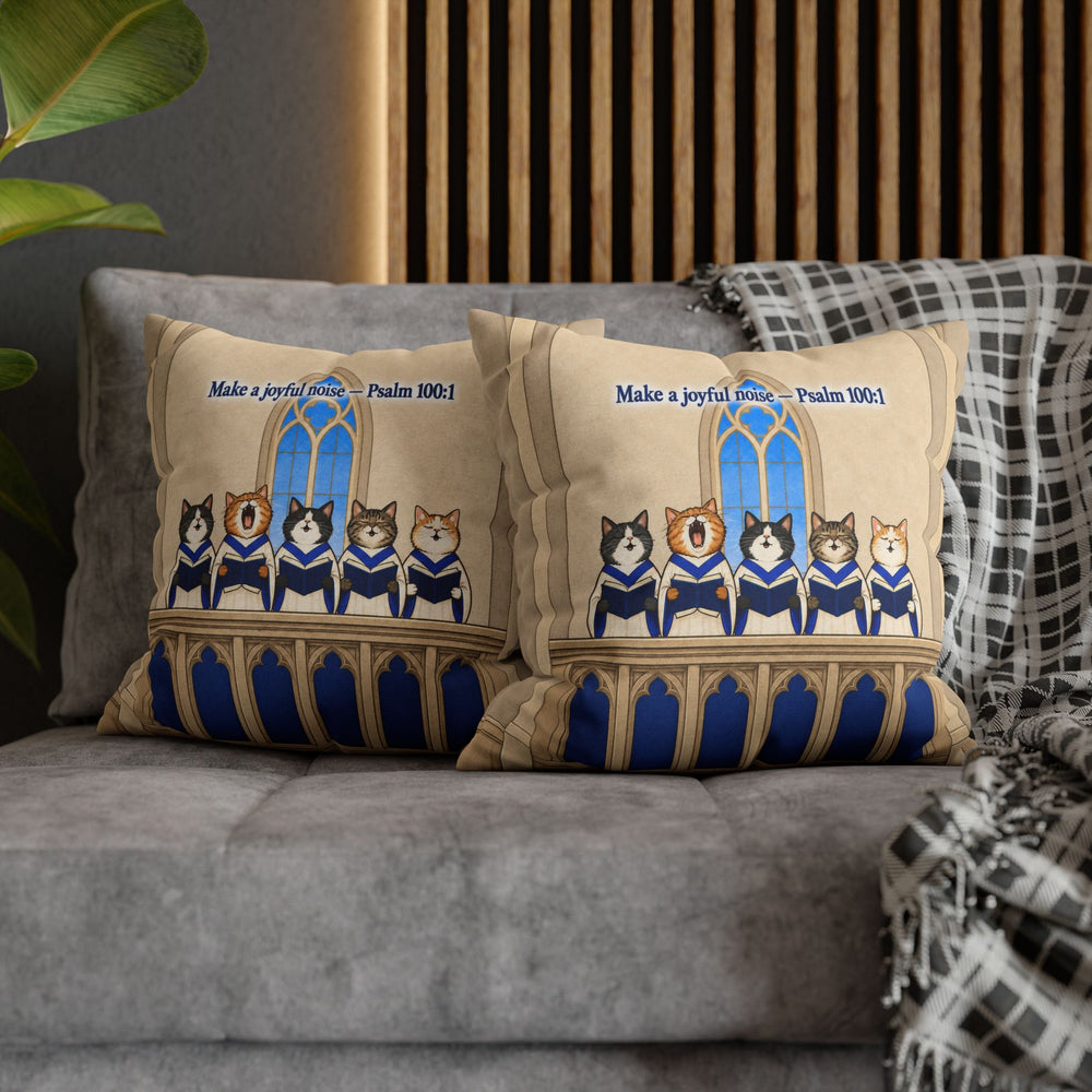 Joyful Noise – Scripture Wall Art with Five Cats in Choir Robes – Pillow / Cover