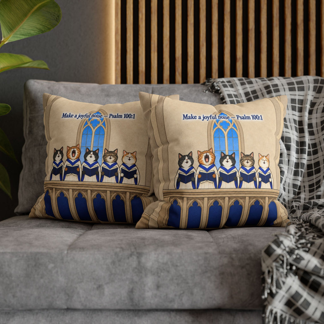 Joyful Noise – Scripture Wall Art with Five Cats in Choir Robes – Pillow / Cover